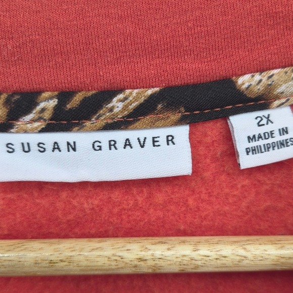 Susan Graver Orange V Neck Ruched Sleeve Sweatshirt Tunic Top Sz 2X Cozy Lounge - Picture 7 of 11